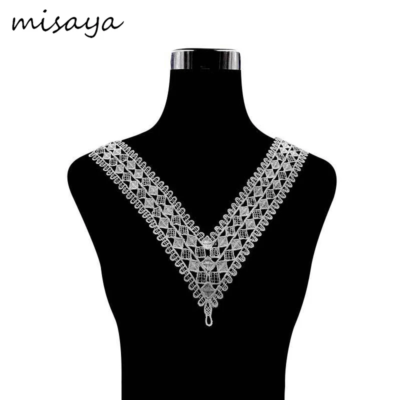 

Misaya 1Pc Elegant Lace Collar Flower Lace Neckline Sewing Applique Clothes Wedding Crafts DIY Handmade Lace Collars for Dress