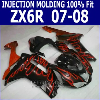 

Red flame Bodywork Fairing kit For KAWASAKI NINJA ZX6R 2008 08 07 2007 Injection molding Fairings g29