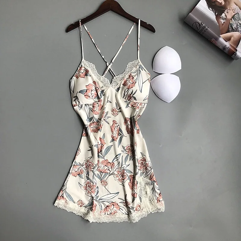 2019 летние женские шелковые пятна с цветочным принтом пижамы Derss Женщины Спагетти ремень мягкий комфорт v-образным вырезом сексуальное