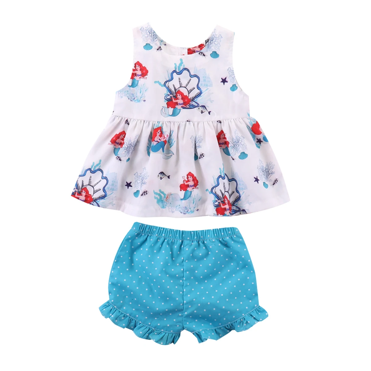 

Cartoon Mermaid Kids Baby Girls Sleeveless Tops T-shirt Shorts Outfits Clothes