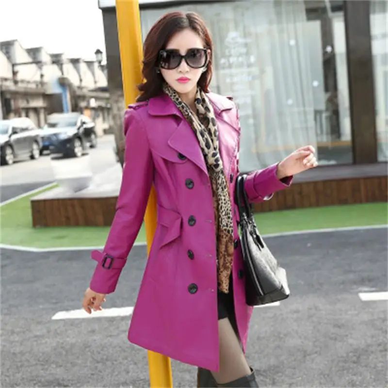 

Fashion women's winter pu leather windbreaker women's long section spring and autumn 2018 new thickening Slim female coat tide