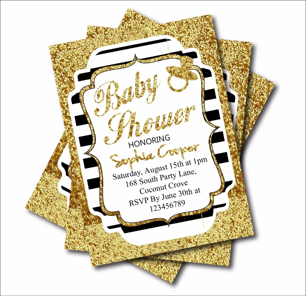 14 pcs gold glitter black stripe custom birthday party black and gold invitations