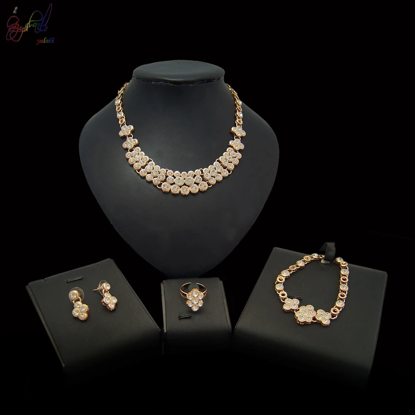

YULAILI Free Shipping 2018 Gold Color Zinc Alloy Fashion Round Design Jewelry Sets For Ladies