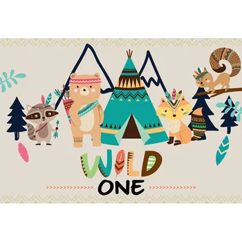 

Vinyl cartoon animals newborn children wild one Photography Backdrops birthday Party Photo Background for photo studio g-715