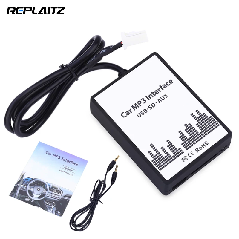 Replaitz 2x6P Car MP3 Interface USB AUX SD Adapter Connect Audio