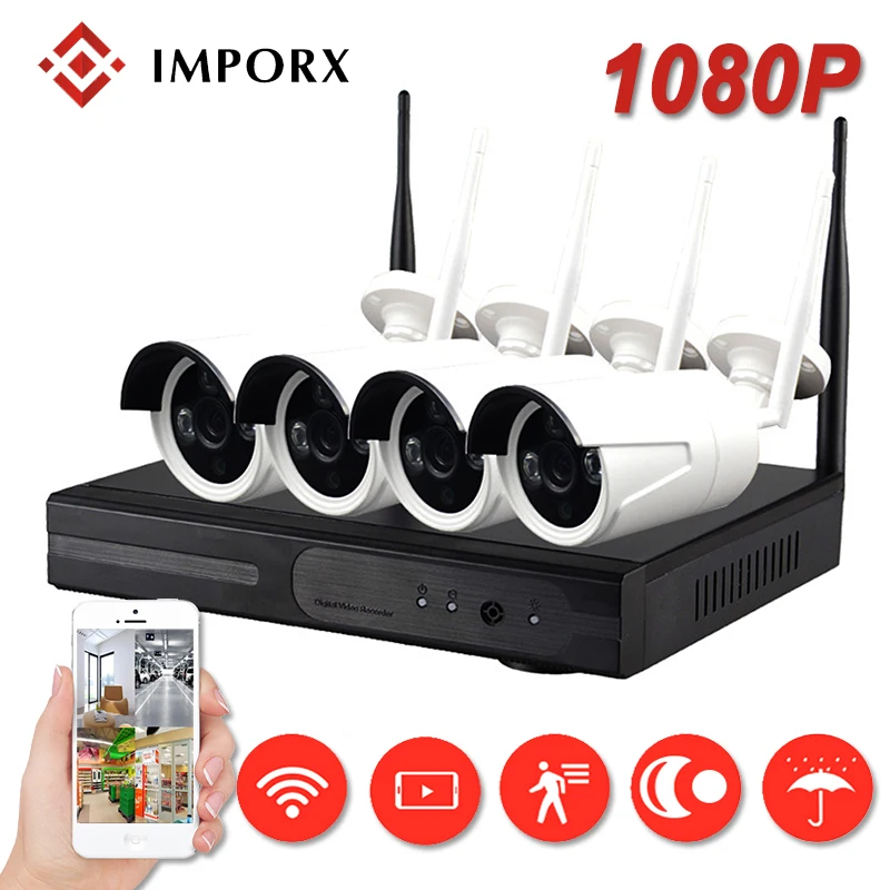 IMPORX 4CH Wireless CCTV System 1080P Outdoor CCTV Camera Security System NVR Kit Weatherproof 2MP Video Surveillance System Set IMPORX 4CH Wireless CCTV System 1080P Outdoor CCTV Camera Security System NVR Kit Weatherproof 2MP Video Surveillance System Set
