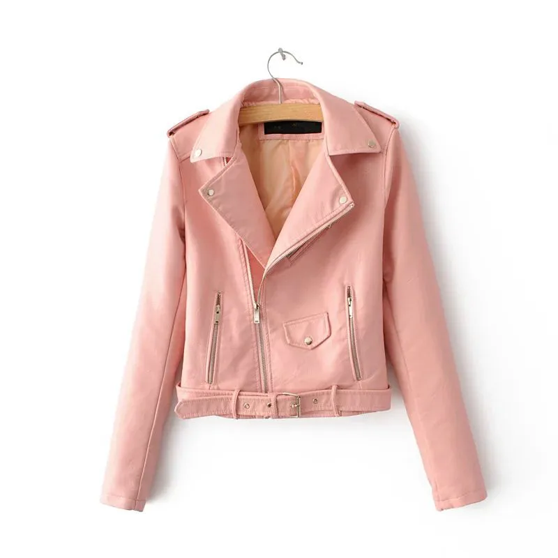 Весна для женщин искусственная кожа пальто розовый сладкий мотоциклетная куртка обувь для девочек короткий полет PU байкерские куртки верхняя одежда с
