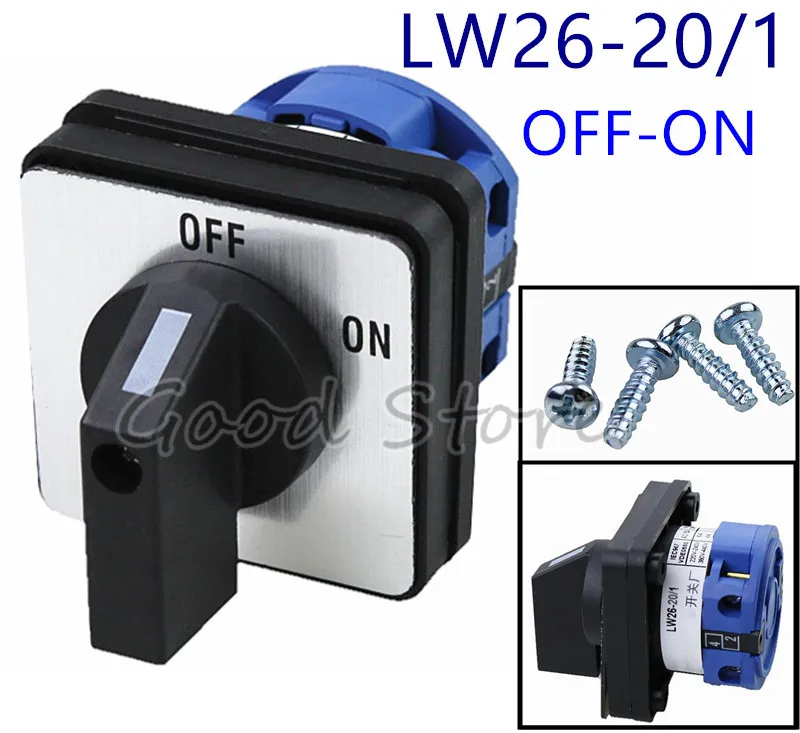 

High Quality LW26-20/1 ON/OFF 2 position 2 Poles 4 terminals CA-10 440V Ui 660V 20A Rotary Cam Switch