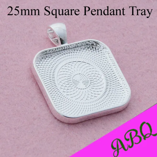 

100 pcs - Shiny Silver 25mm Square Pendant Tray, Square Glass Setting, 25mm Pendant Setting with Round Corner