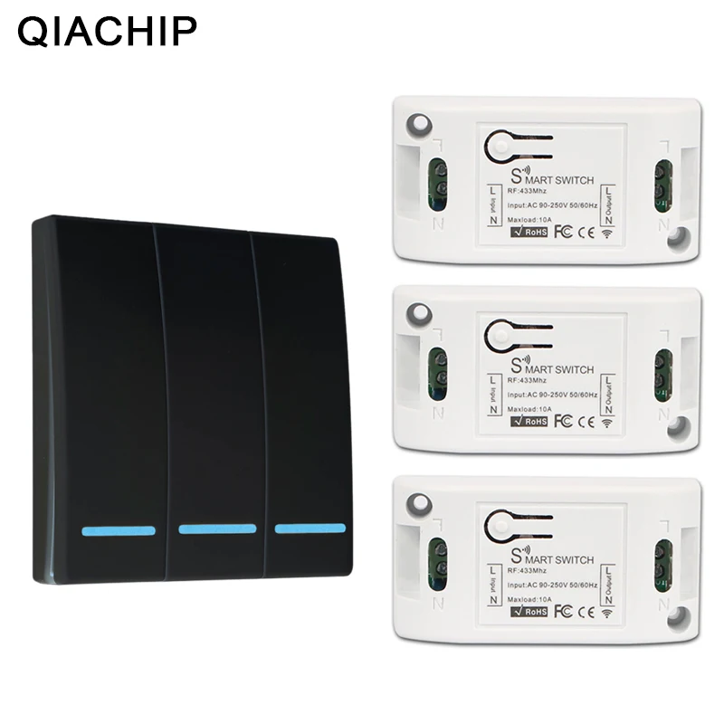 

QIACHIP 433 Mhz Wireless AC 110V 220V 1 CH Remote Control Switch RF Relay Receiver + RF 433Mhz 86 Wall Panel Remote Led Light