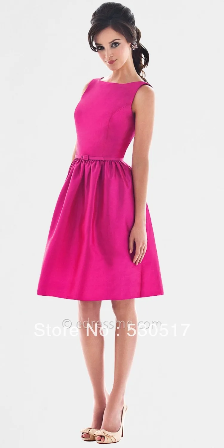 2013 Fuchsia A line Scoope Short Knee-length taffeta Bridesmaid prom wedding guest Dress with Fast Free shipping | Свадьбы и