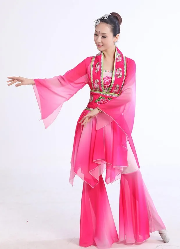 Женская Китайская традиционная Танцы одежда ханьфу Вышивка древних Танцевальный костюм феи поэтический вентилятор/drum/зонтик