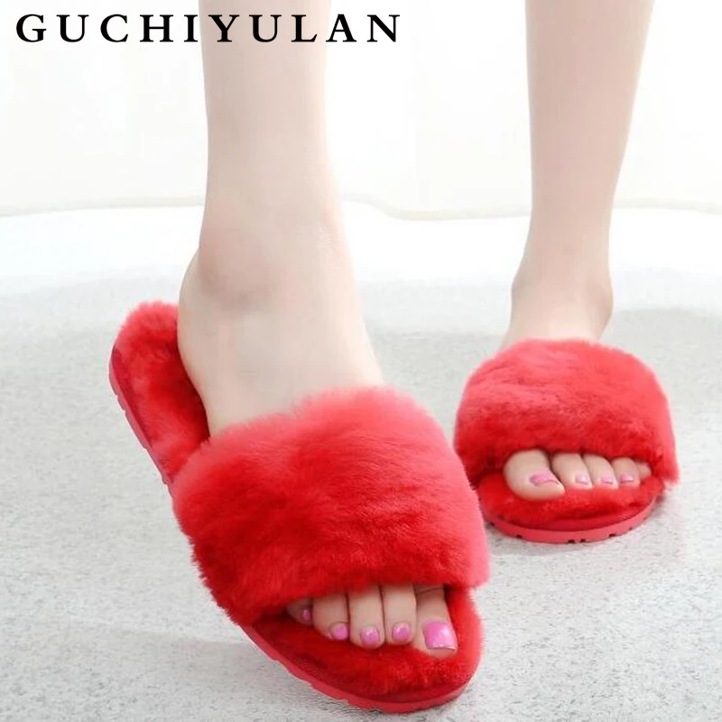 

Hot Women Slippers Fashion Spring Summer Autumn Plush Slippers Women Faux Fur Slides Flip Flops Flat Shoes Plus Size 35-43