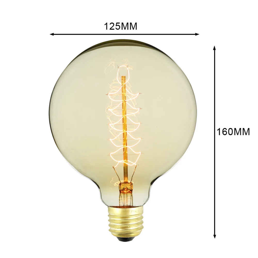 6 шт./упак. лампочка Эдисона Винтаж лампа накаливания 40 Вт 220/240 В E27 Глобус декоративные лампочки G125 спираль теплый белый - Цвет: G125 spiral