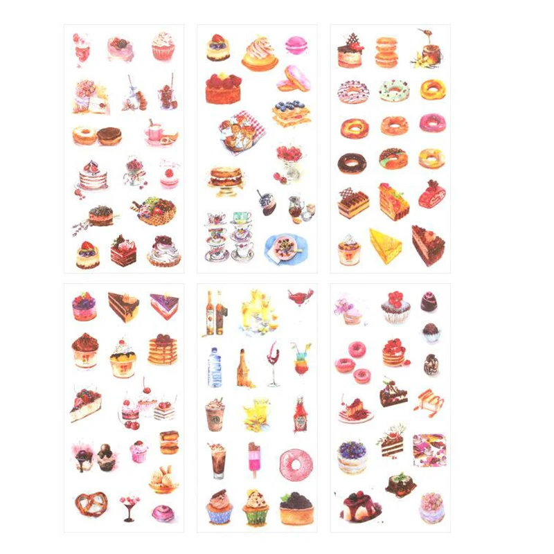 

T28 6 Sheets Sweet Donuts Cake Adhesive Stickers Decorative Album Diary Stick Label Paper Hand Account Decor Stationery Stickers