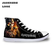 JACKHERELOOK 2017 Fashion Mens High Top Canvas Shoes Male Casual Flats Iron Maiden Man Lace-up Heavy Metal Skull Vulcanize Shoes
