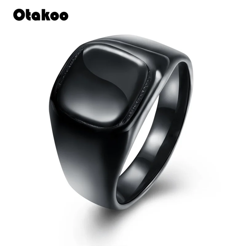 Otakoo 2018 Fashion Ring 316L Stainless Steel Mens Women Simple Style Polishing Black Square size 7-10 | Украшения и аксессуары