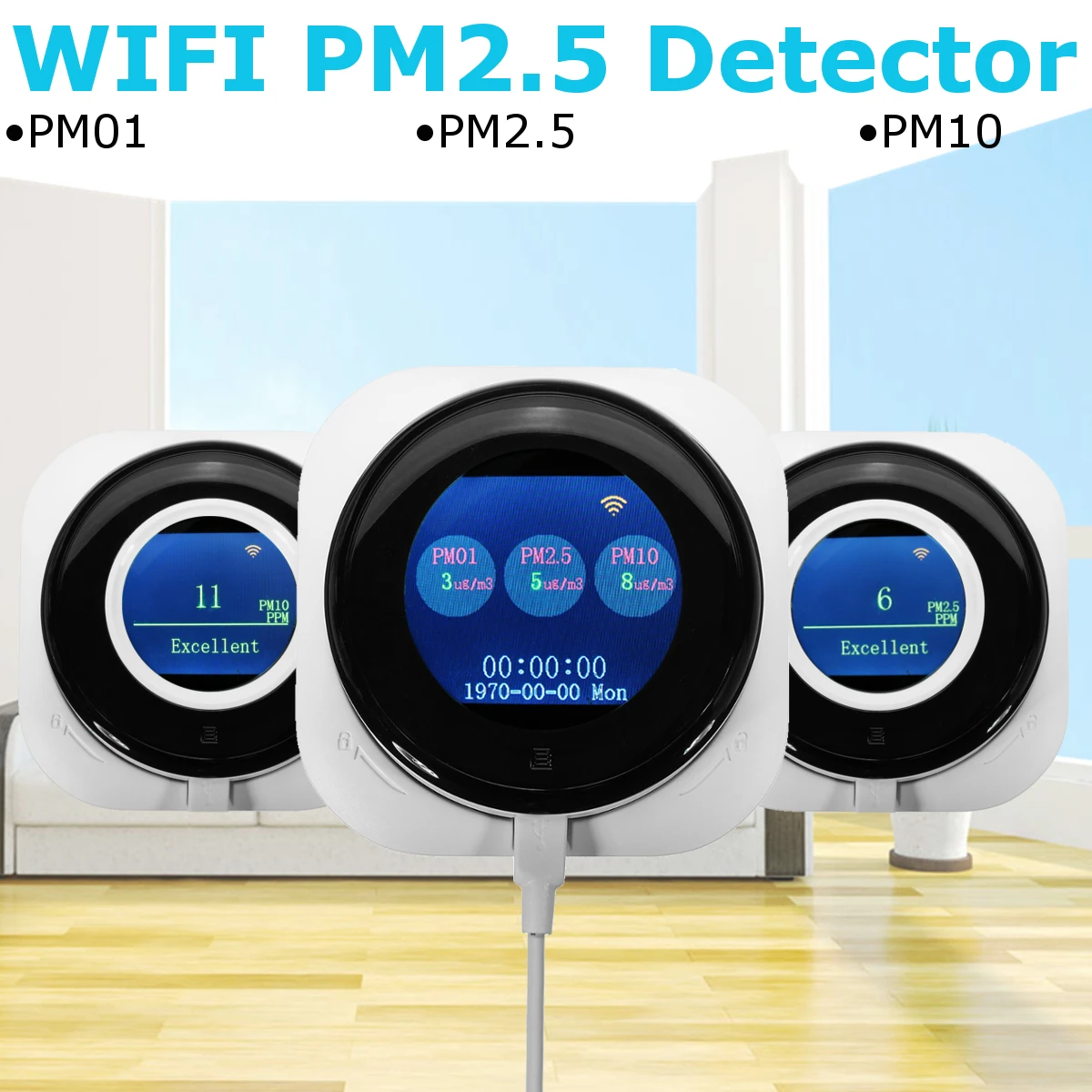 

5V/1A WIFI PM2.5 Detector Module Air Quality Dust Sensor LCD Display Monitor Home Car Lightweight Support Android4.0 IOS7.0