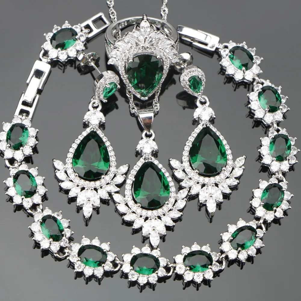 

Stones Jewelery Women Silver 925 Costume Jewelry Sets Wedding Earrings With Stones Rings Pendant Necklace Bracelets Set Gift Box