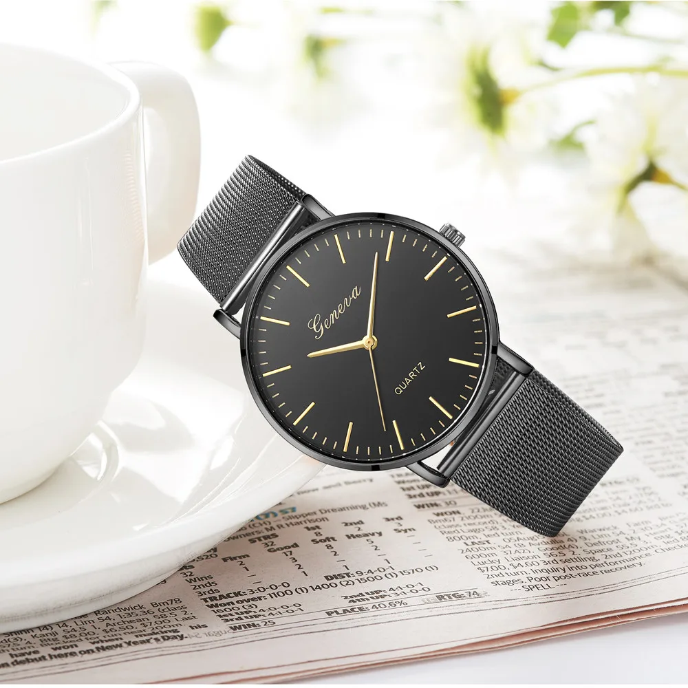 Женские часы GENEVA, новинка, брендовые Классические кварцевые наручные часы из нержавеющей стали, браслет, женские часы, relogio feminino
