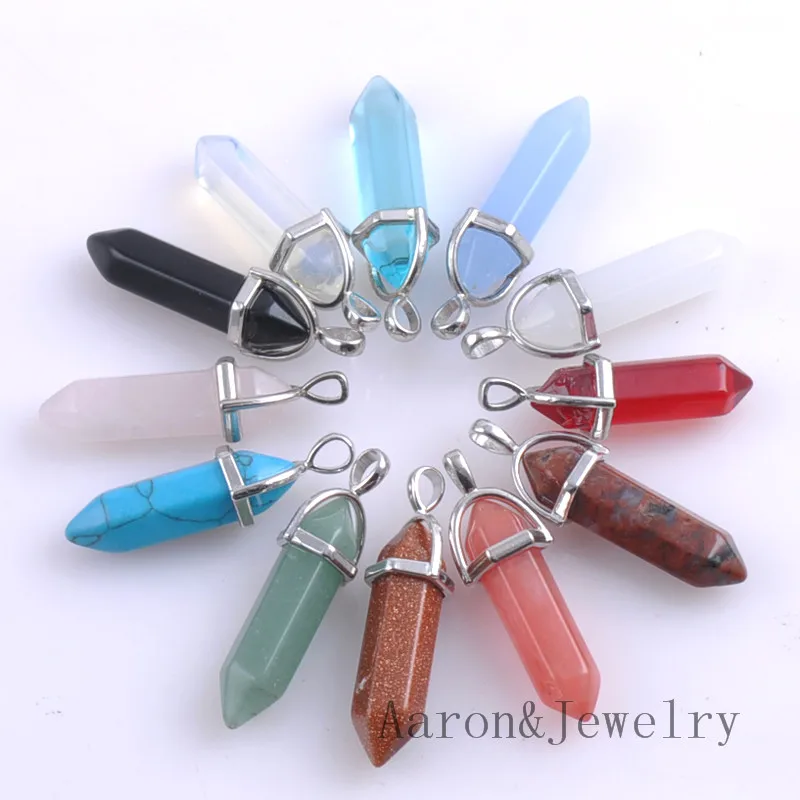 

14 colors 1 Pcs Natural Stone hexagon moonstone crystal Pendant Necklace Necklaces 41x13mm TRS0139X