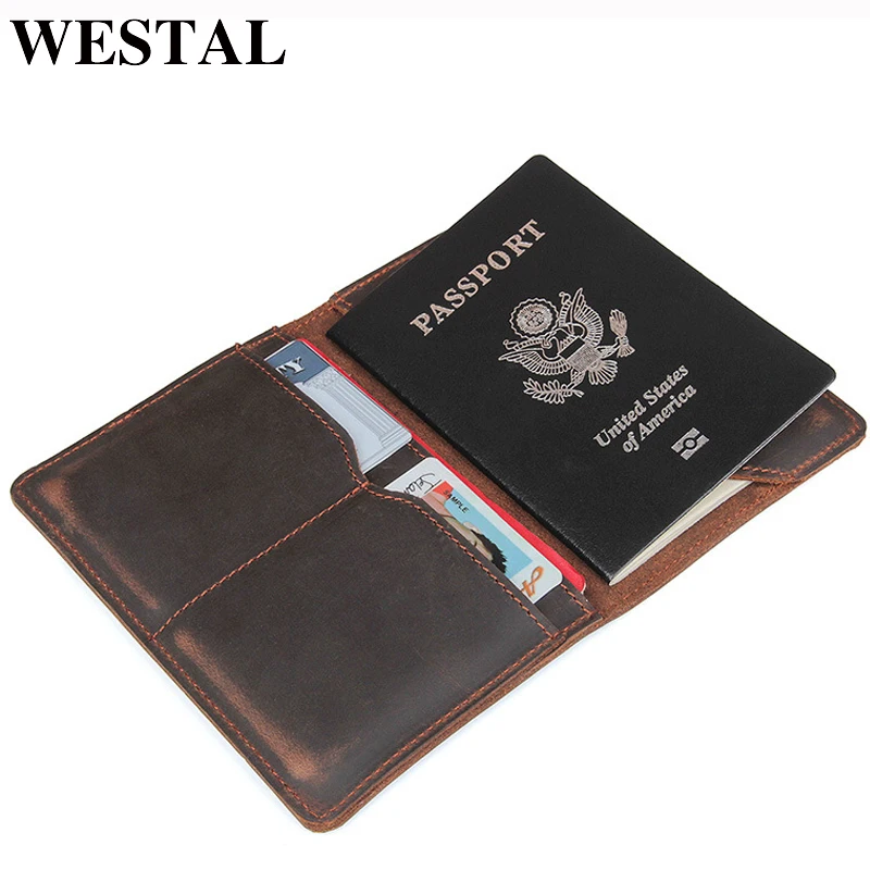 

WESTAL male 100% genuine leather credit card holder male wallet for passport cover coin purse slim fold simple money bag 8435