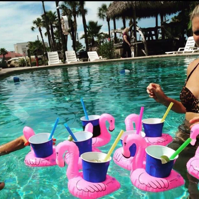 

6Pcs/lot Unqiue Party Supplies Flamingo Inflatable Water Floating Cup Holder Drink Coke Stand Swimming Bath Pool Can Party Toys