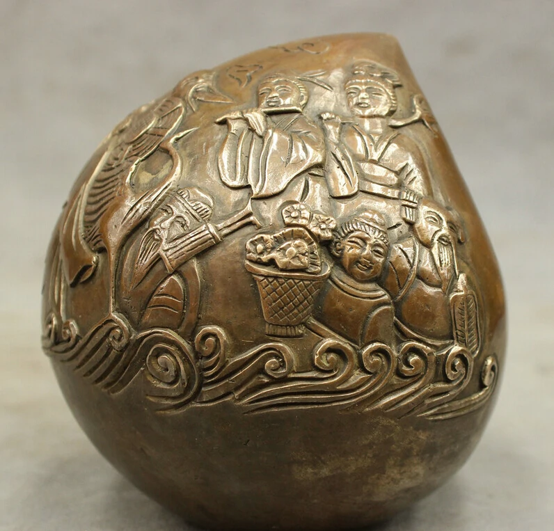 

S3422 Folk Chinese Bronze Copper Buddhism 8 Immortals God Statue Longevity Shou Peach D0317