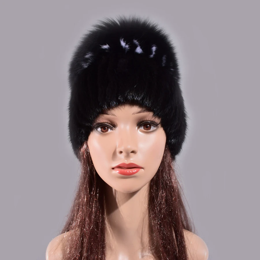 

2018 new Winter hat for Women Adult real mink Fur cap lady Fox Fur Beanies Elastic Warm novelty