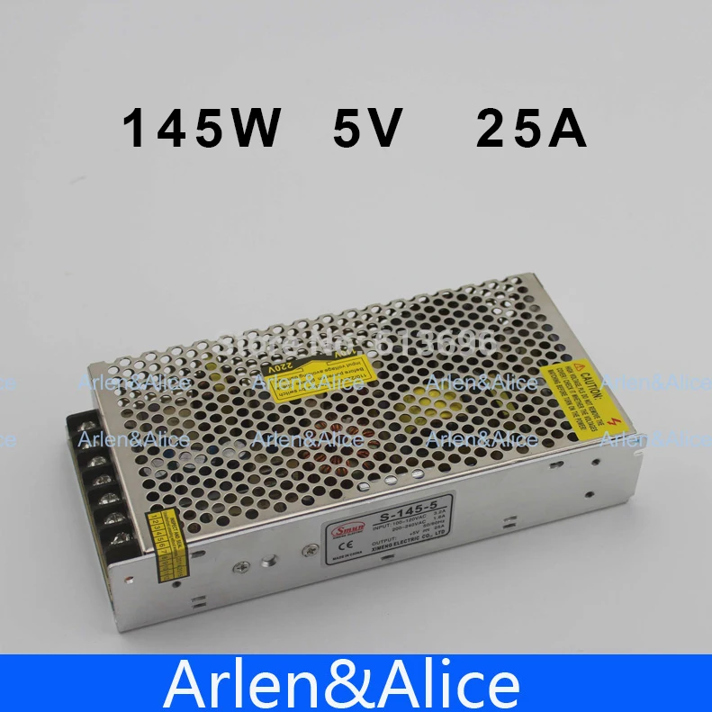 145 W 5 V 25A одиночный выход импульсный источник питания для светодиодной полосы света AC к DC