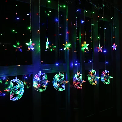 2,5 м 138 светодиодный s moon star Icicle светодиодный светильник для занавесок, гирлянда для сада, Рождества, Рамадана, свадьбы, Нового года, вечерние, декоративный светильник s - Испускаемый цвет: RGB