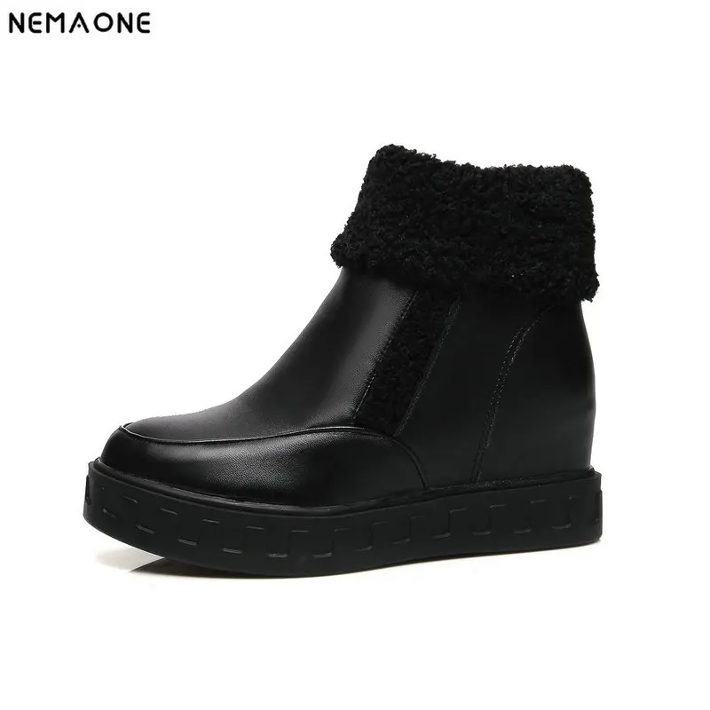 

New height increasing ankle snow boots woman plush winter warm ladies Boots woman black white girl's shoes large size 42 43