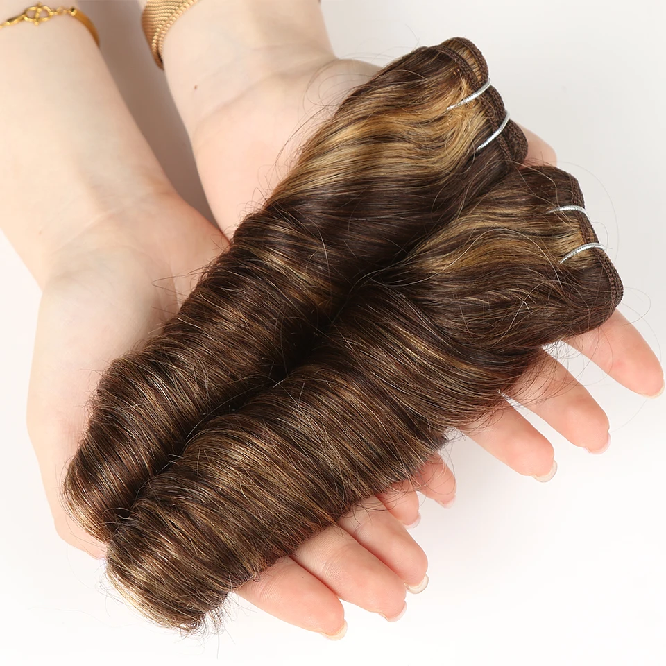 Sleek Double Drawn Loose Wave Color P4/27 P6/27 P1B/30 P4/30 Brazilian Remy Human Hair Bundles 1Pcs Hollywood Wave Hair Bundles