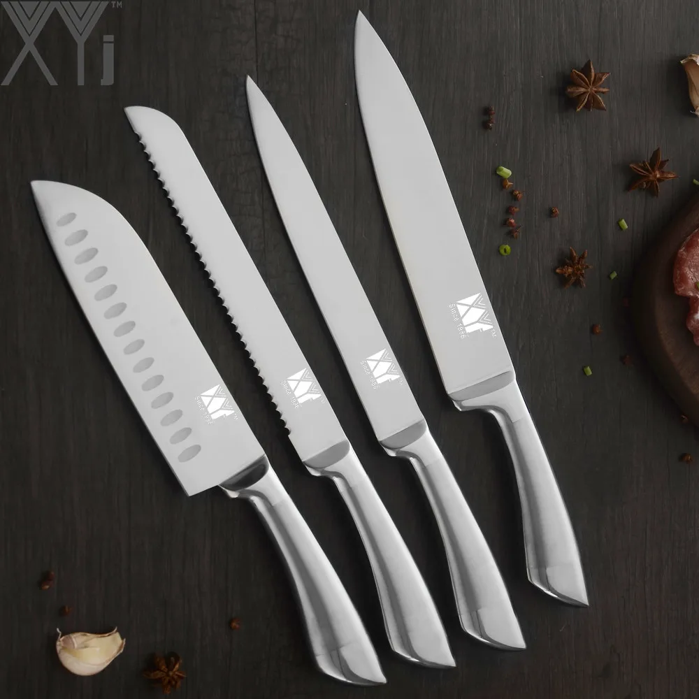 XYj кухонные ножи для приготовления пищи, нож для очистки овощей, Santoku, шеф-повара, ножи из нержавеющей стали для нарезки хлеба, фруктового мяса, кухонные инструменты, аксессуары - Цвет: B.4 Pcs Set