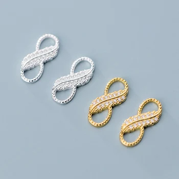 

925 Sterling Silver AAA Zircon Paved Charm Connectors 15mm 8 Shape S925 Silver Connection Pendants DIY Fine Jewelry Findings