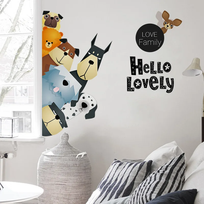 Любовь Семья мультфильм животных Детская комната украшения дома виниловые наклейки на стену прекрасные наклейки на стену собаки плакат