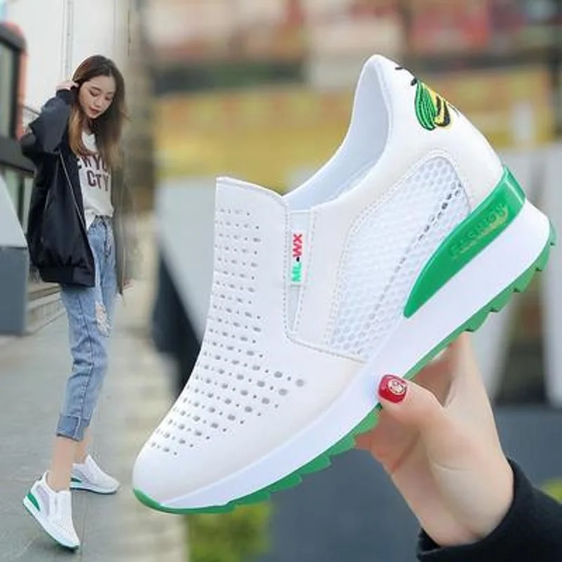 

2019 new high-cut hollow mesh women's shoes spring and summer Korean version of the wild flat student white shoes women's shoes