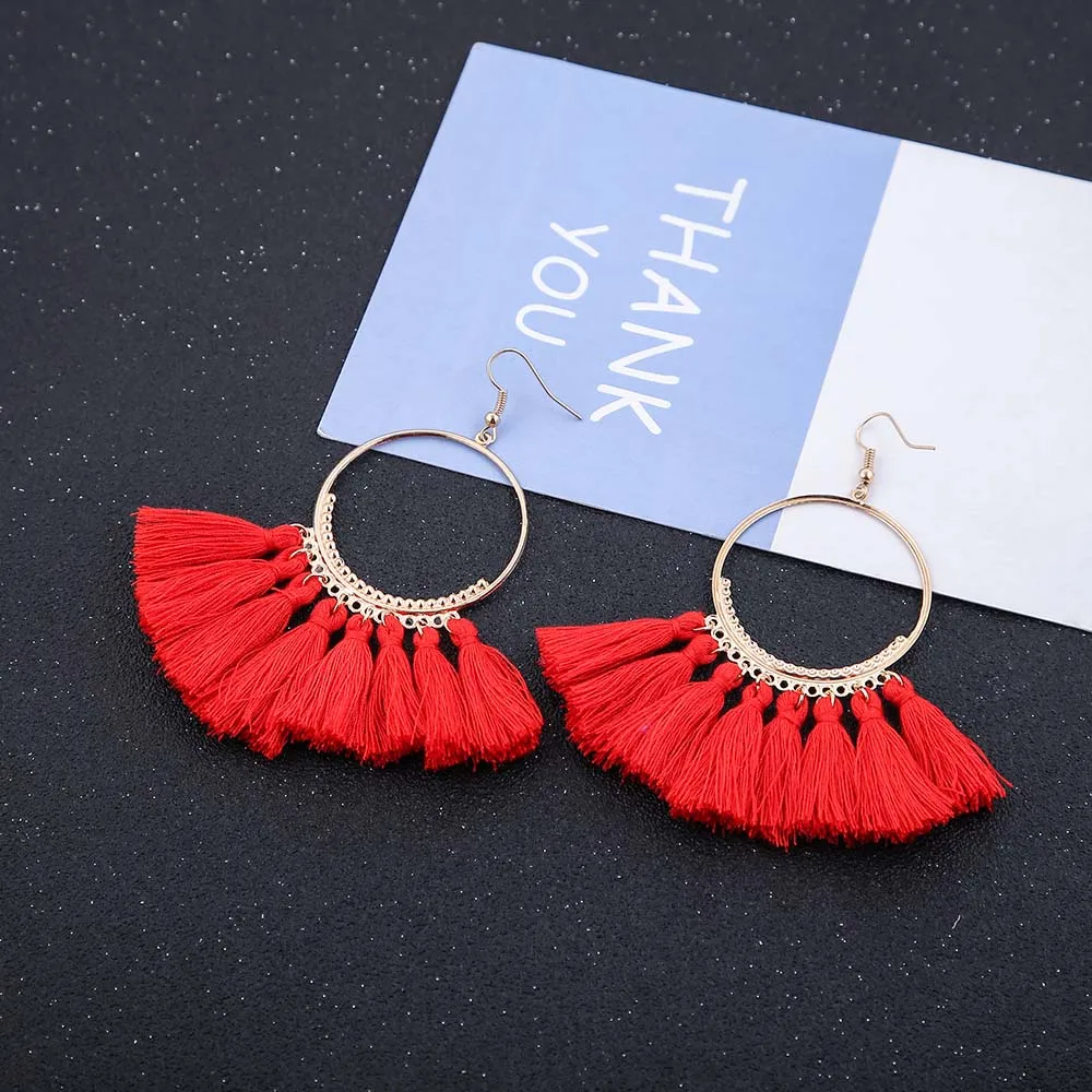 E5653 Trendy Drop Earrings WomenLongBohemianDangleExaggeratedBlueBalckMetalBohoGold Tassel Earrings 2018 Jewelry