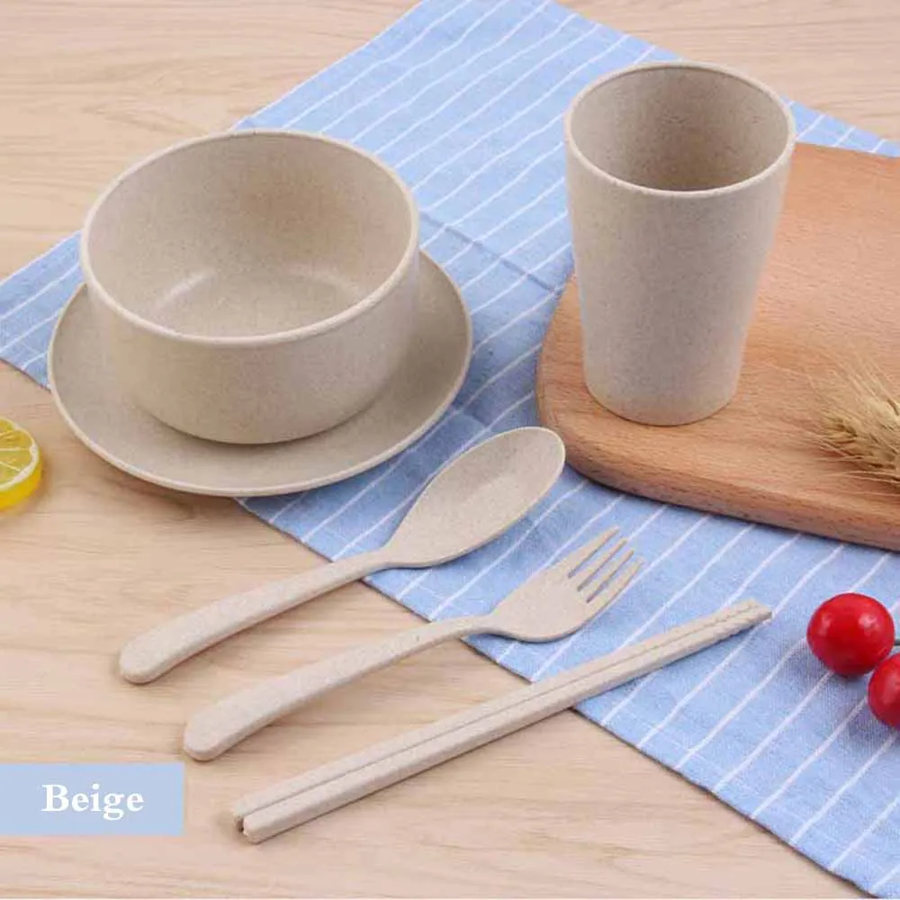 Children s Tableware Cutlery Cubiertos Safe Healthy Wheat Straw Children s Bowl 6pcs set Cutlery Set 5