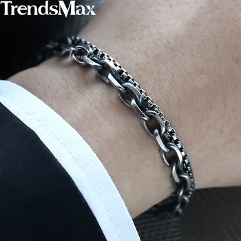 

Men's Double Chain Bracelet Cable Box Link Chain Gunmatel Stainless Steel Bracelet For Male Jewelry Dropshipping Wholesale KDB11