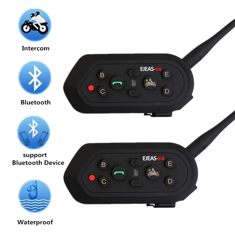 Мотоциклетная гарнитура Bluetooth для шлема беспроводная 6 Riders Intercomunicador 1200M BT Interphone E6