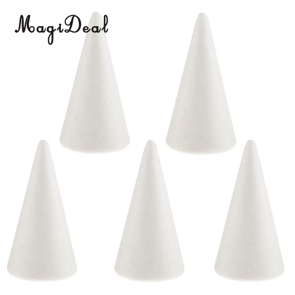 5 Pieces Cone Shaped Styrofoam Foam Ornaments for Handmade DIY Modelling Crafts High Density Smooth Surface