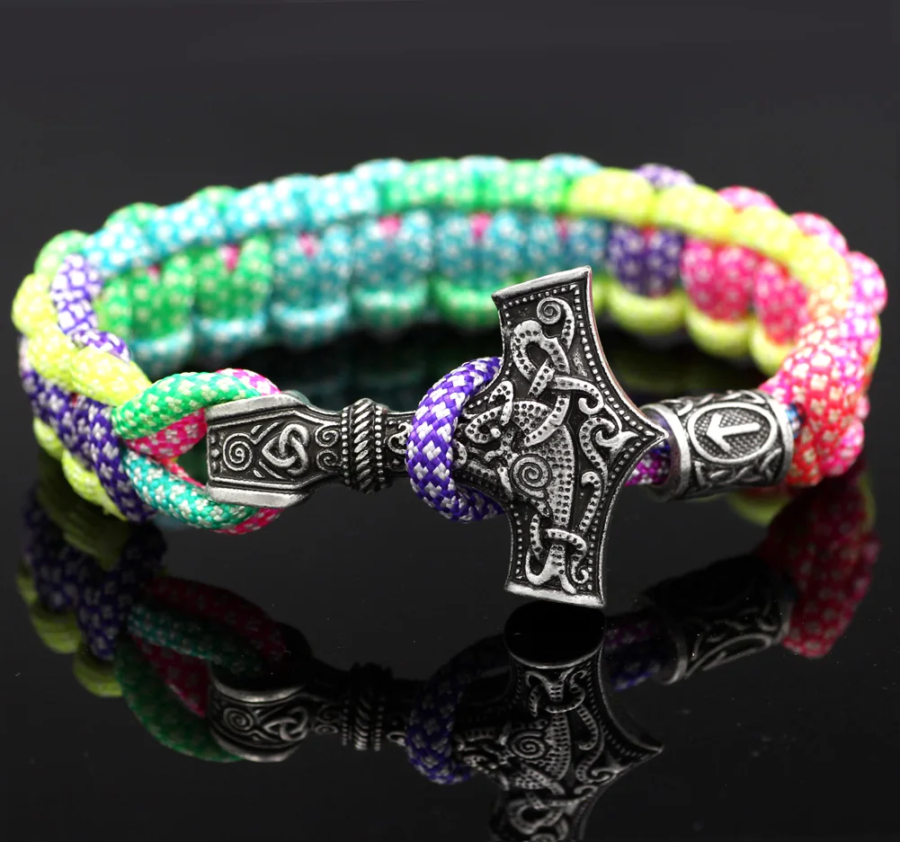 

Norse Viking Thor Mjolnir Hammer Paracord Amuletceltic Rune Knot Amulet Scandinavian Rainbow Bracelet Vantag