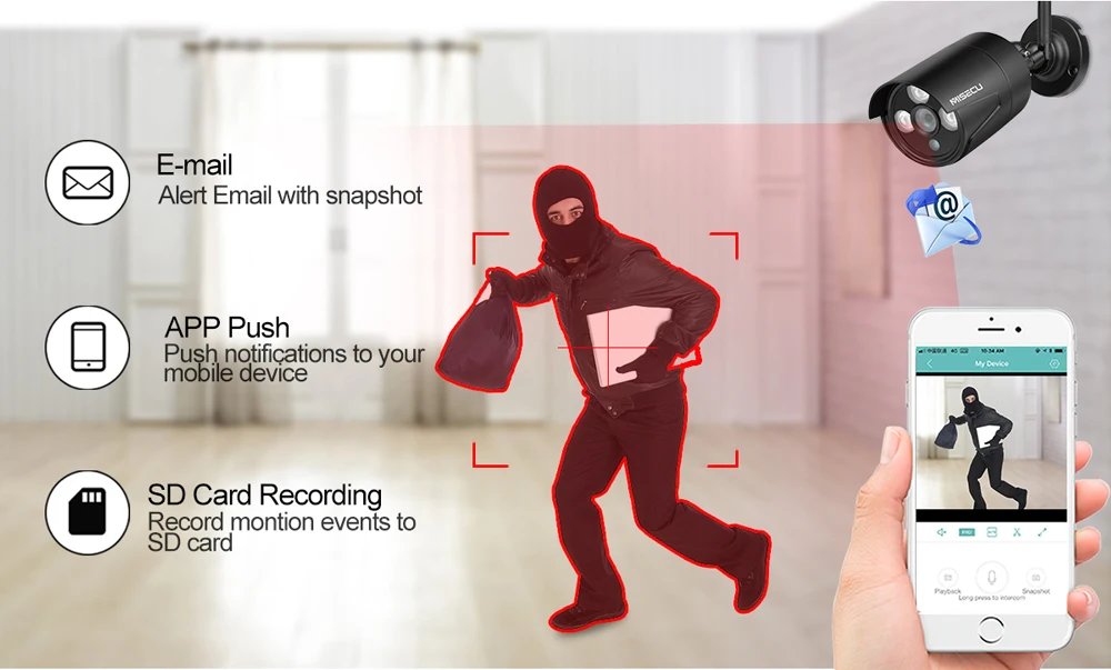 Comprar MISECU 1080P seguridad del hogar Wifi IP Audio cámara exterior inalámbrica con MiscroSD ranura para tarjeta Onvif P2P Email Push visión nocturna