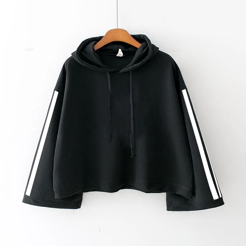 

New Fashion Kpop Hoodie Sweatshirts Pullover Tops EXO K Pop Clothes Women Crop Top Striped Hooded Long Sleeve Hooded Hoody