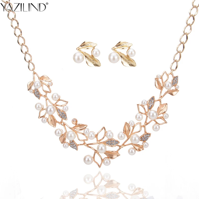 YAZILIND Classic Jewelry Set Rhinestone Imitation Pearl Necklace