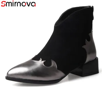 

Smirnova new arrival women brand boots mixed colors pointed toe square heels boots cow leather ankle boots casual women shoes