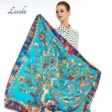 LESIDA Árbol de Impresión Bufanda de Seda Pura de Las Mujeres Grandes Chales Estolas Bufandas Cuadradas Echarpes Femme Fulares Pañuelos para Envolver 130*130 CM 1303