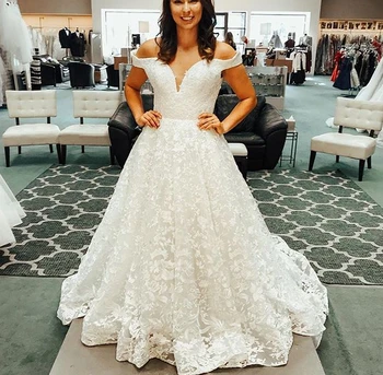 

Robe de mariee New Fashion Wedding Dresses 2019 Sweetheart Neck Cap Sleeve A-Line Lace Bride Dresses Vestido de casamento