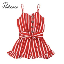 Летняя одежда для малышей, От 3 до 8 лет, комбинезон в полоску для маленьких девочек, красный комбинезон без рукавов на бретелях, шифоновый наряд на тонких бретельках
